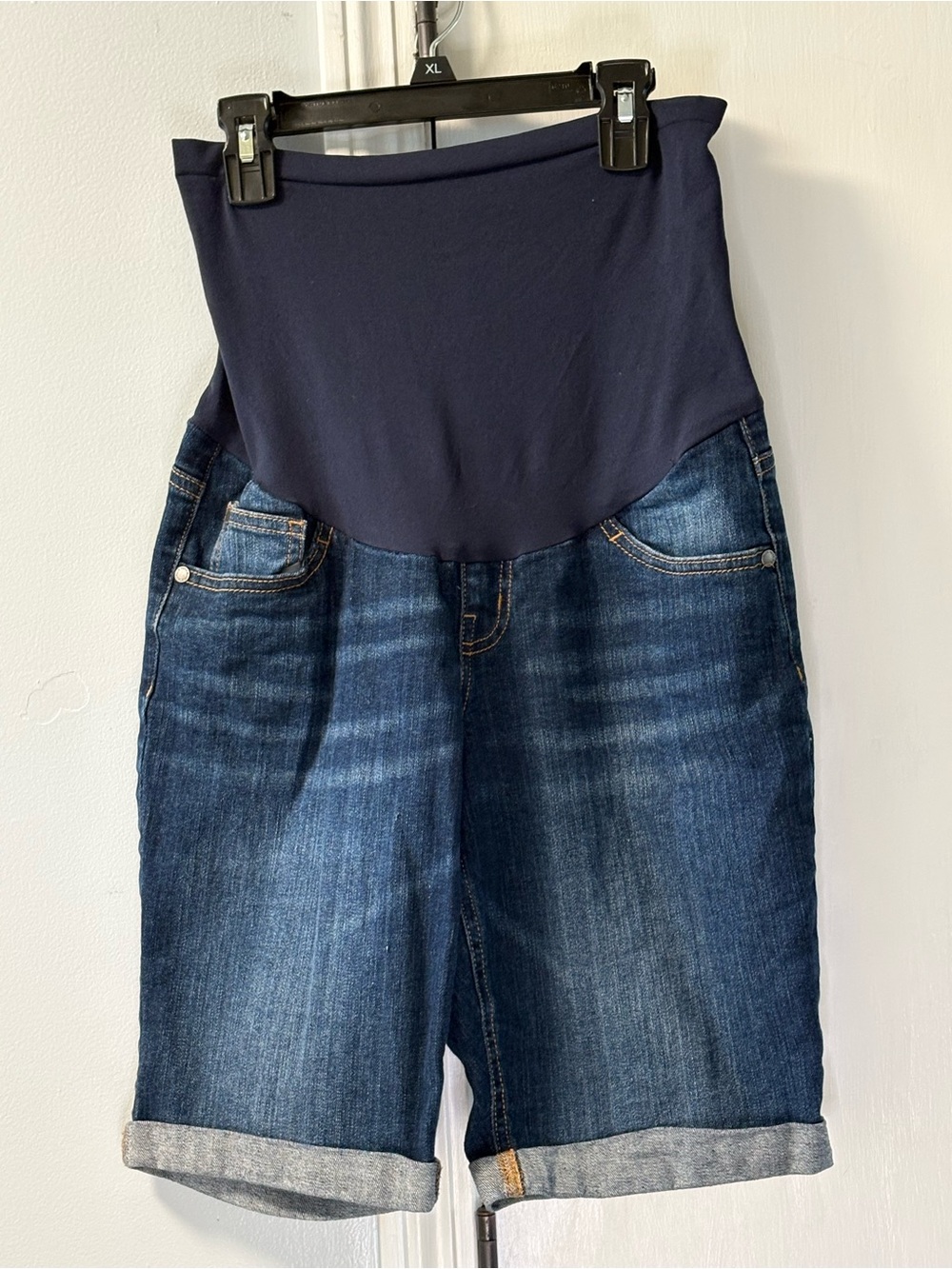 Indigo Blue Navy and Dark Blue Maternity Boyfriend Jeans Shorts